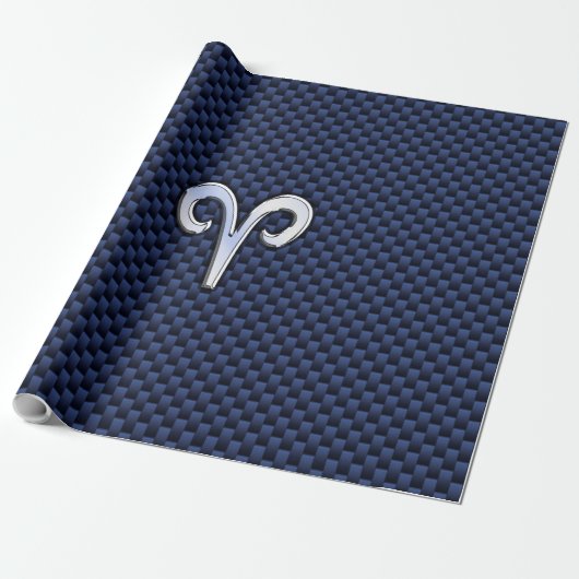 Aries Zodiac Sign on Navy Blue Carbon Fiber Print Cadeaupapier (Uitgerold)