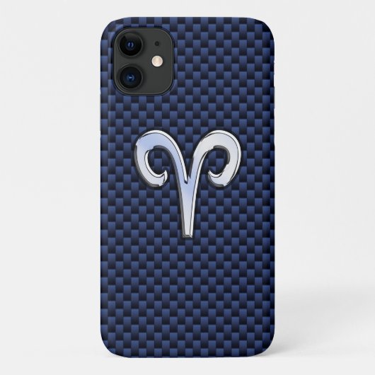 Aries Zodiac Sign on Navy Blue Carbon Fiber Print Case-Mate iPhone Case (Achterkant)