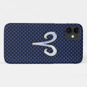 Aries Zodiac Sign on Navy Blue Carbon Fiber Print Case-Mate iPhone Case (Achterkant (horizontaal))