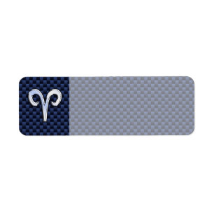 Aries Zodiac Sign on Navy Blue Carbon Fiber Print Etiket