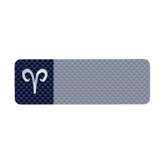 Aries Zodiac Sign on Navy Blue Carbon Fiber Print Etiket (Voorkant)