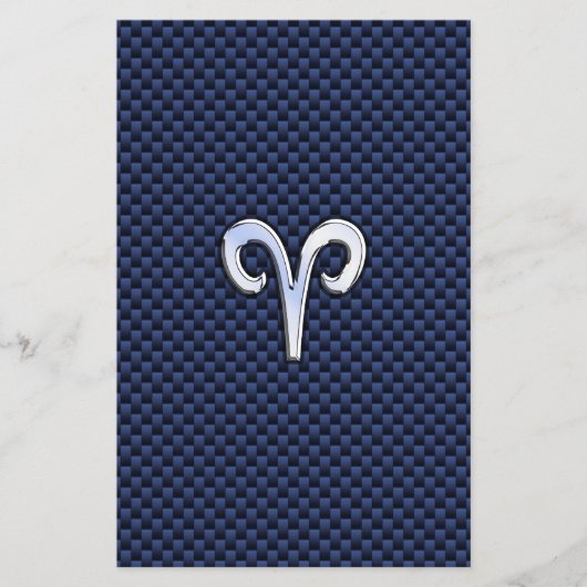 Aries Zodiac Sign on Navy Blue Carbon Fiber Print Flyer (Voorkant)
