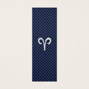 Aries Zodiac Sign on Navy Blue Carbon Fiber Print Mini Visitekaartjes