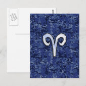 Aries Zodiac Sign on Navy Blue Digital Camo Briefkaart (Voorkant / Achterkant)