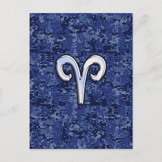 Aries Zodiac Sign on Navy Blue Digital Camo Briefkaart (Voorkant)