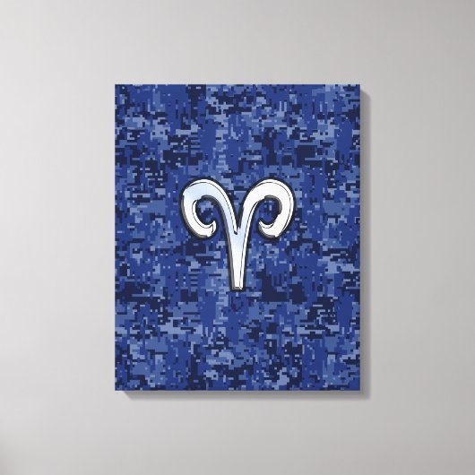 Aries Zodiac Sign on Navy Blue Digital Camo Canvas Afdruk (Voorkant)