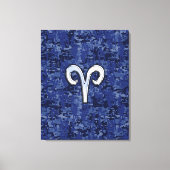 Aries Zodiac Sign on Navy Blue Digital Camo Canvas Afdruk (Voorkant)