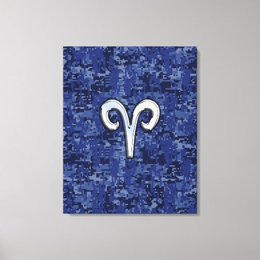 Aries Zodiac Sign on Navy Blue Digital Camo Canvas Afdruk (Voorkant)