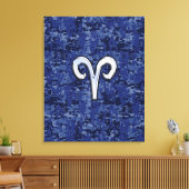 Aries Zodiac Sign on Navy Blue Digital Camo Canvas Afdruk (Insitu (Woonkamer))