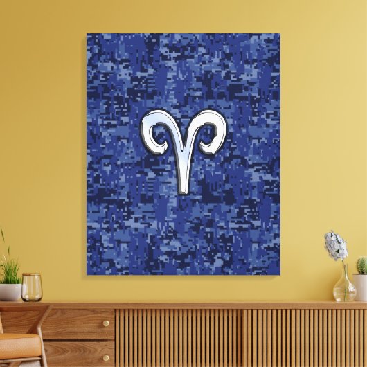 Aries Zodiac Sign on Navy Blue Digital Camo Canvas Afdruk (Insitu (Woonkamer))