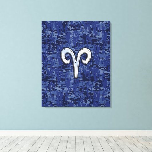 Aries Zodiac Sign on Navy Blue Digital Camo Canvas Afdruk (Insitu (Houten vloer))
