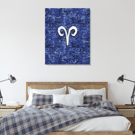 Aries Zodiac Sign on Navy Blue Digital Camo Canvas Afdruk (Insitu (Slaapkamer))