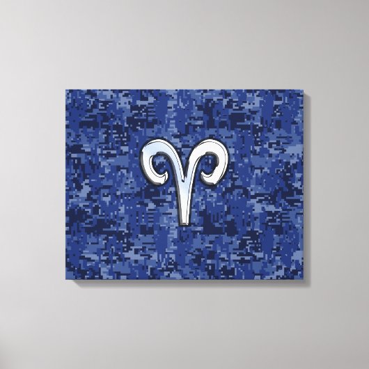 Aries Zodiac Sign on Navy Blue Digital Camo Canvas Afdruk (Voorkant)