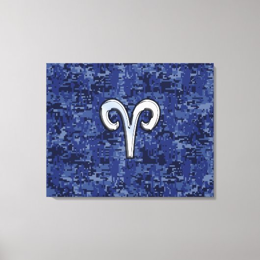 Aries Zodiac Sign on Navy Blue Digital Camo Canvas Afdruk (Voorkant)
