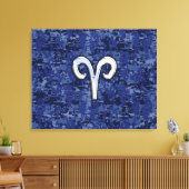 Aries Zodiac Sign on Navy Blue Digital Camo Canvas Afdruk (Insitu (Woonkamer))