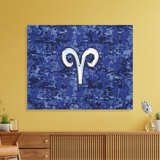 Aries Zodiac Sign on Navy Blue Digital Camo Canvas Afdruk (Insitu (Woonkamer))