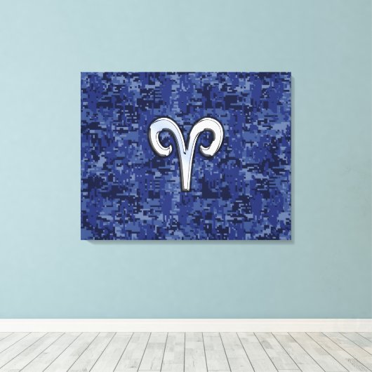 Aries Zodiac Sign on Navy Blue Digital Camo Canvas Afdruk (Insitu (Houten vloer))