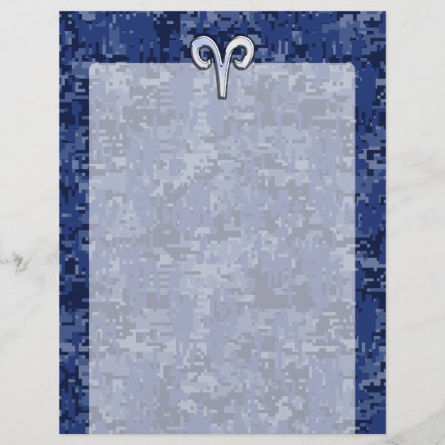 Aries Zodiac Sign on Navy Blue Digital Camo Decor (Voorkant)