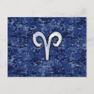 Aries Zodiac Sign on Navy Blue Digital Camo Decor Briefkaart