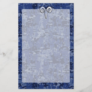 Aries Zodiac Sign on Navy Blue Digital Camo Decor Briefpapier