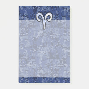 Aries Zodiac Sign on Navy Blue Digital Camo Decor Post-it® Notes
