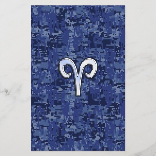 Aries Zodiac Sign on Navy Blue Digital Camo Flyer (Voorkant)