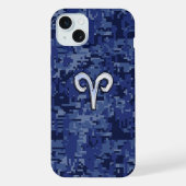 Aries Zodiac Sign on Navy Blue Digital Camo iPhone Hoesje (Achterkant)