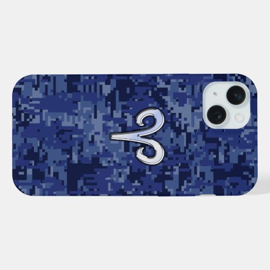 Aries Zodiac Sign on Navy Blue Digital Camo iPhone Hoesje (Achterkant horizontaal)