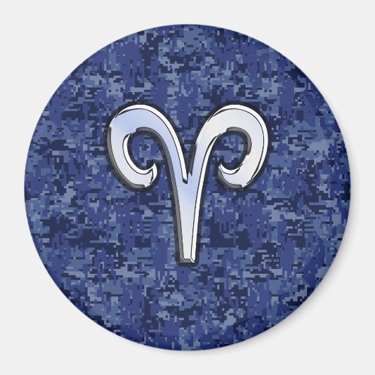 Aries Zodiac Sign on Navy Blue Digital Camo Magneet (Voorkant)