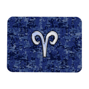 Aries Zodiac Sign on Navy Blue Digital Camo Magneet
