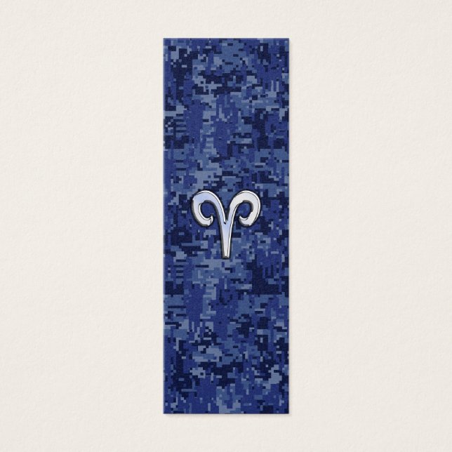 Aries Zodiac Sign on Navy Blue Digital Camo Mini Visitekaartjes (Voorkant)