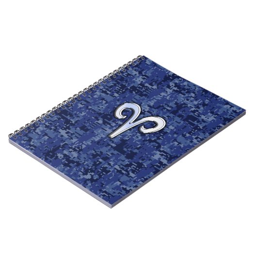 Aries Zodiac Sign on Navy Blue Digital Camo Notitieboek (Linkerzijde)