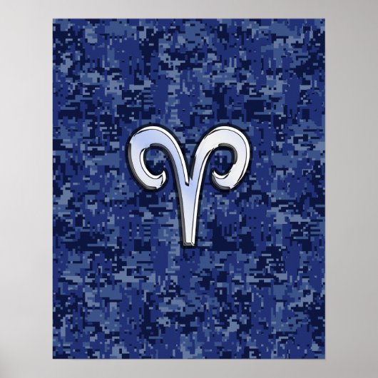 Aries Zodiac Sign on Navy Blue Digital Camo Poster (Voorkant)