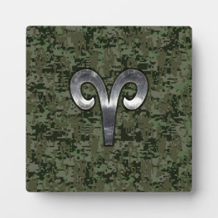 Aries Zodiac Sign on Woodland Green Digital Camo Fotoplaat
