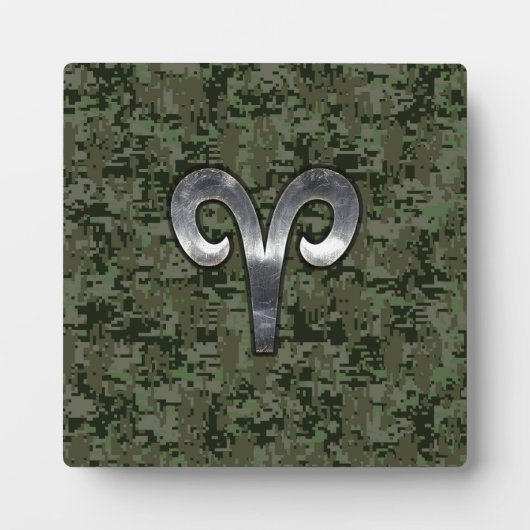 Aries Zodiac Sign on Woodland Green Digital Camo Fotoplaat (Voorkant)