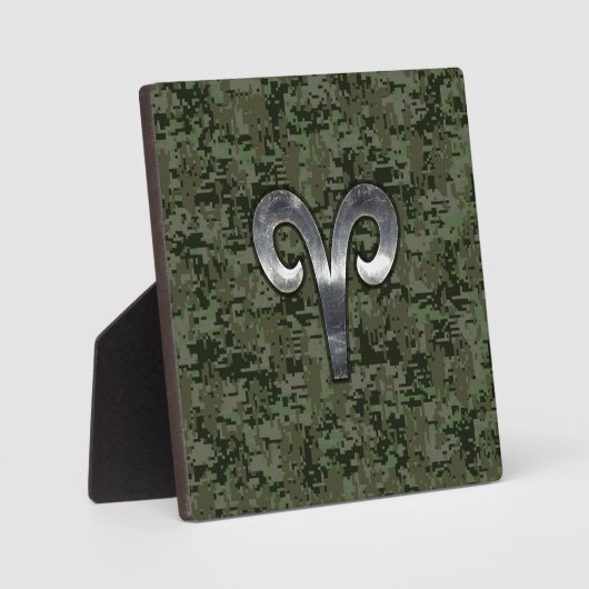 Aries Zodiac Sign on Woodland Green Digital Camo Fotoplaat (Voorkant)