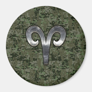 Aries Zodiac Sign on Woodland Green Digital Camo Magneet
