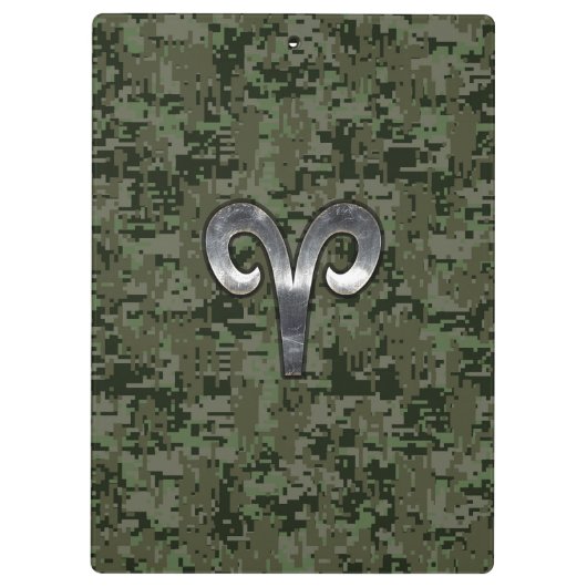 Aries Zodiac Sign on Woodland Style Digital Camo Klembord (Achterkant)