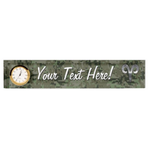 Aries Zodiac Sign on Woodland Style Digital Camo Naambordje