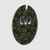 Aries Zodiac Sign on Woodland Style Digital Camo Ornament (voorkant)