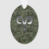 Aries Zodiac Sign on Woodland Style Digital Camo Ornament (voorkant)