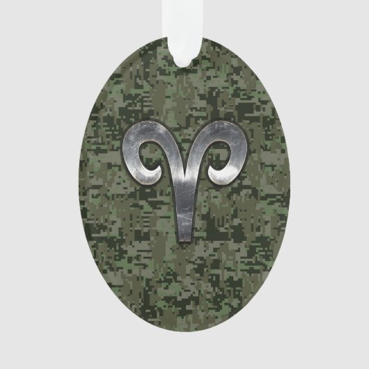 Aries Zodiac Sign on Woodland Style Digital Camo Ornament (voorkant)