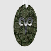 Aries Zodiac Sign on Woodland Style Digital Camo Ornament (voorkant)