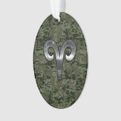 Aries Zodiac Sign on Woodland Style Digital Camo Ornament (voorkant)