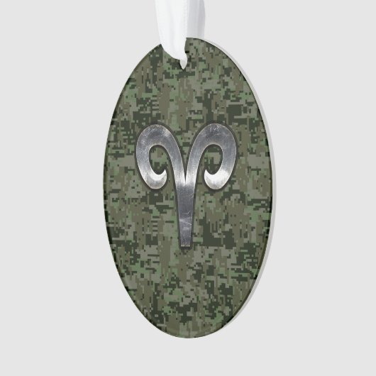 Aries Zodiac Sign on Woodland Style Digital Camo Ornament (voorkant)