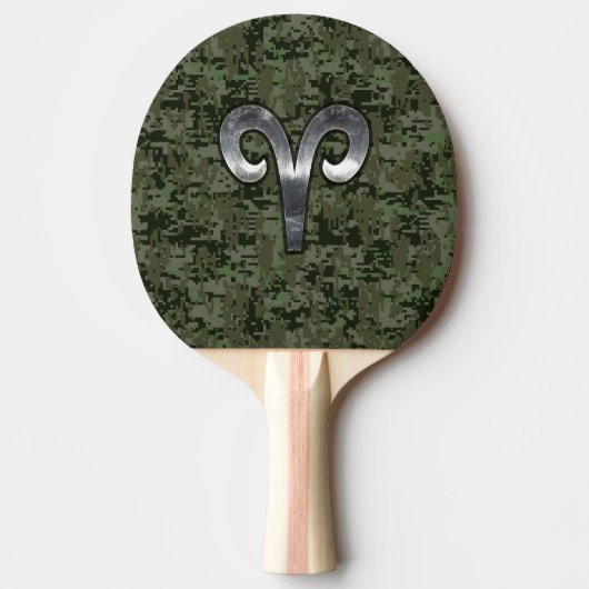 Aries Zodiac Sign on Woodland Style Digital Camo Tafeltennisbatje (Voorkant)