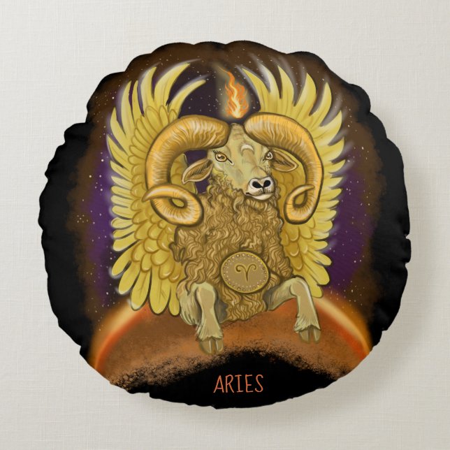 Aries Zodiac Sign Rond Kussen (Voorkant)