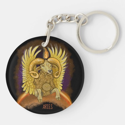 Aries Zodiac Sign Sleutelhanger (Achterkant)