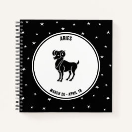 Aries Zodiac Sign, zwarte & witte laptop Notitieboek