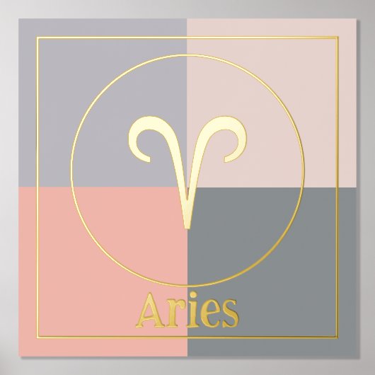 Aries Zodiac Star Sign Gray Pink Gold Folie Afdrukken (Voorkant)